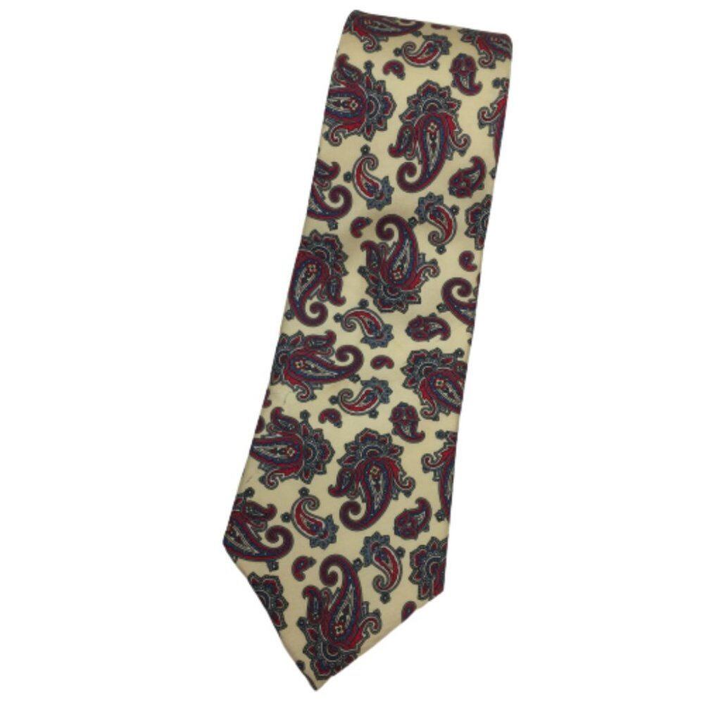 VINTAGE CHRISTIAN DIOR Cream Blue Red Paisley Silk Tie